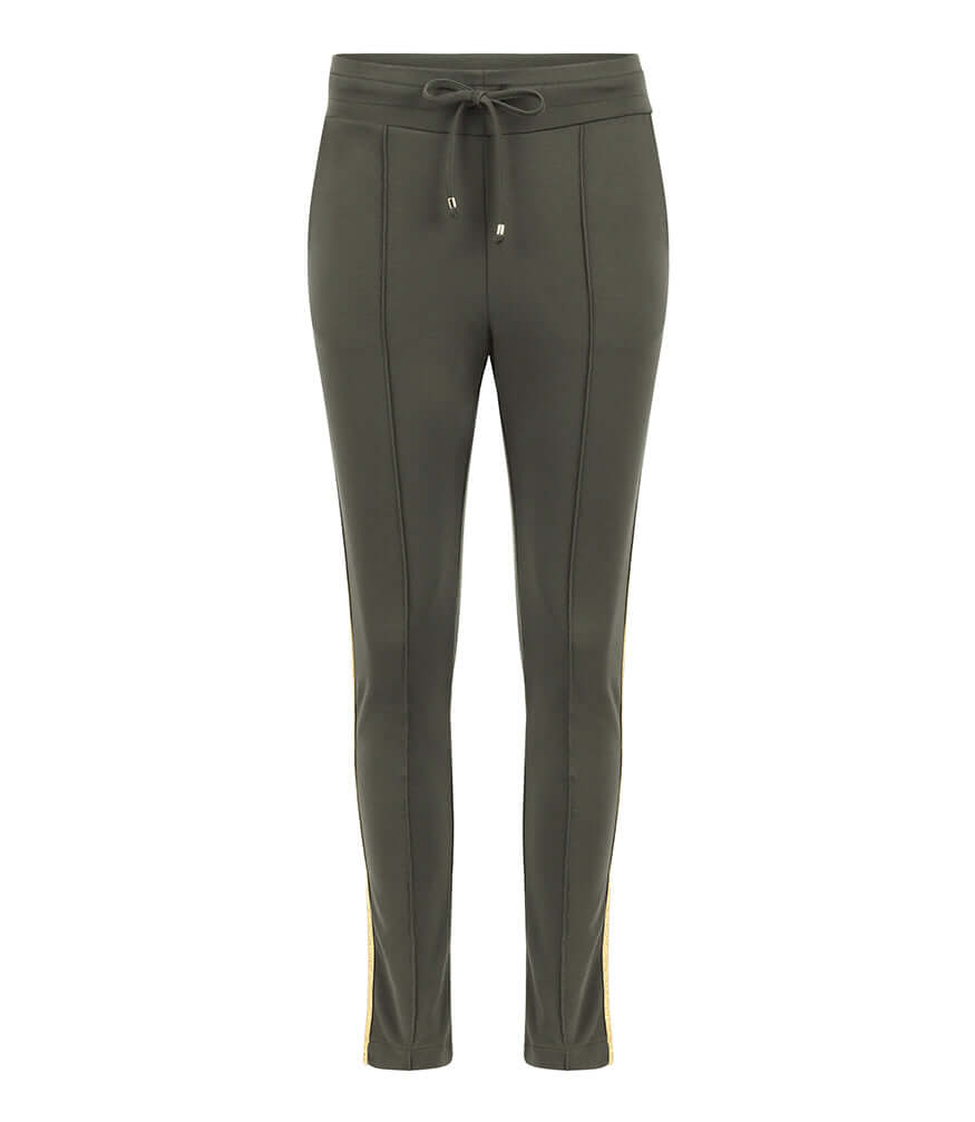 Army Green W/ Gold Stripe Sweatpants Cotton Maison Italy joggers
