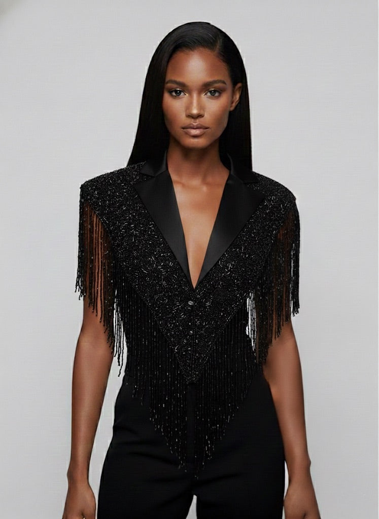 The Commander Beaded Black Wrap Cape Shawl Formal Dressy