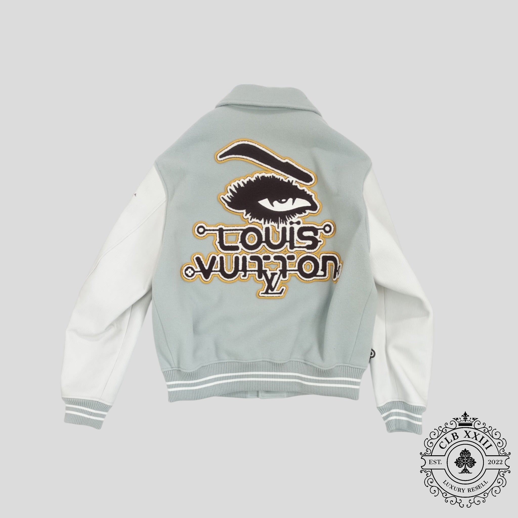 Louis Vuitton Studios Varsity Jacket in Blue men's 52 leather wool LV