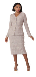 Peach Textured Knit 2-Piece Midi Suit w/ Button Front Jacket skirt set– 7319 church
