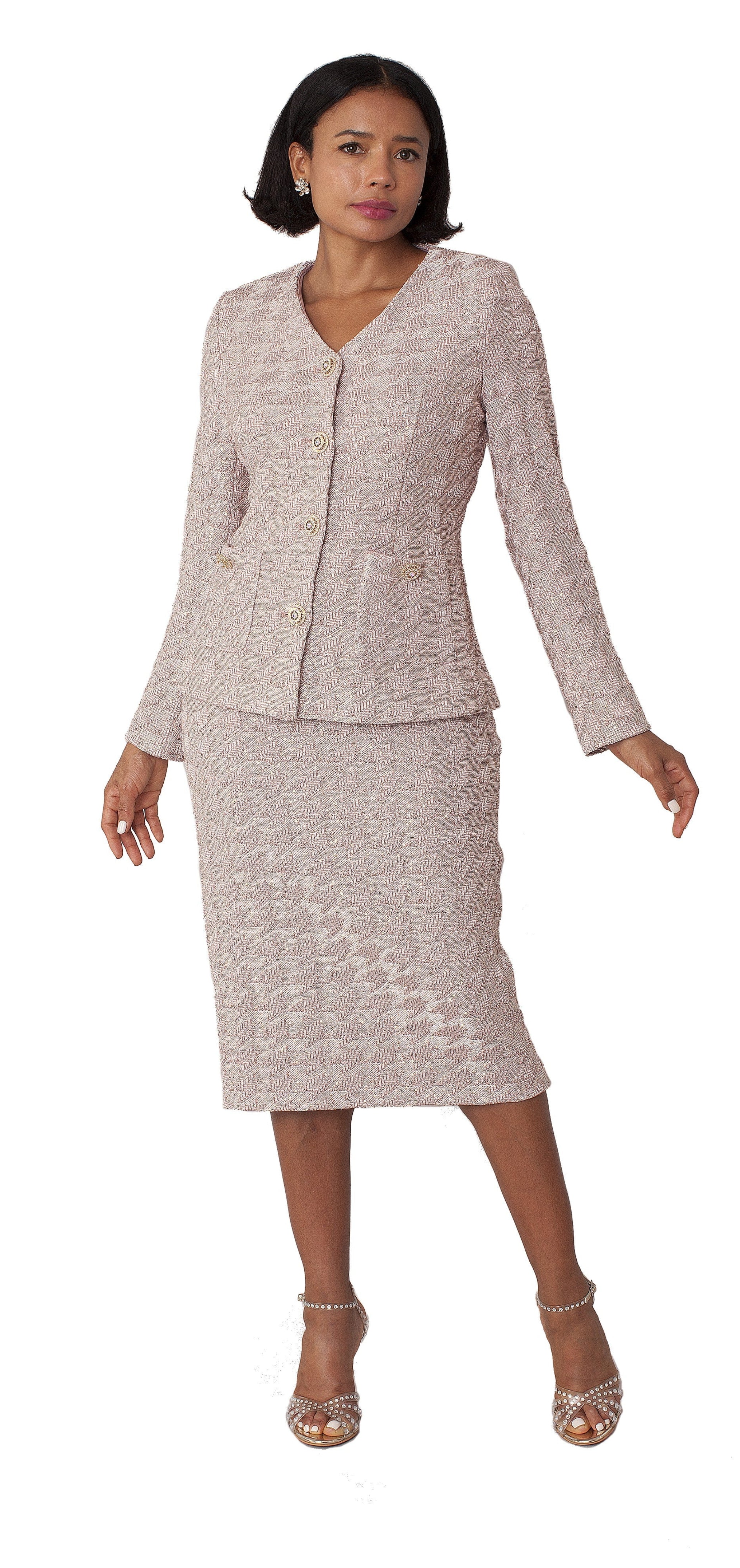 Peach Textured Knit 2-Piece Midi Suit w/ Button Front Jacket skirt set– 7319 church