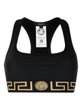 Versace ladies La Greca Sports Bra black gold logo top athletic