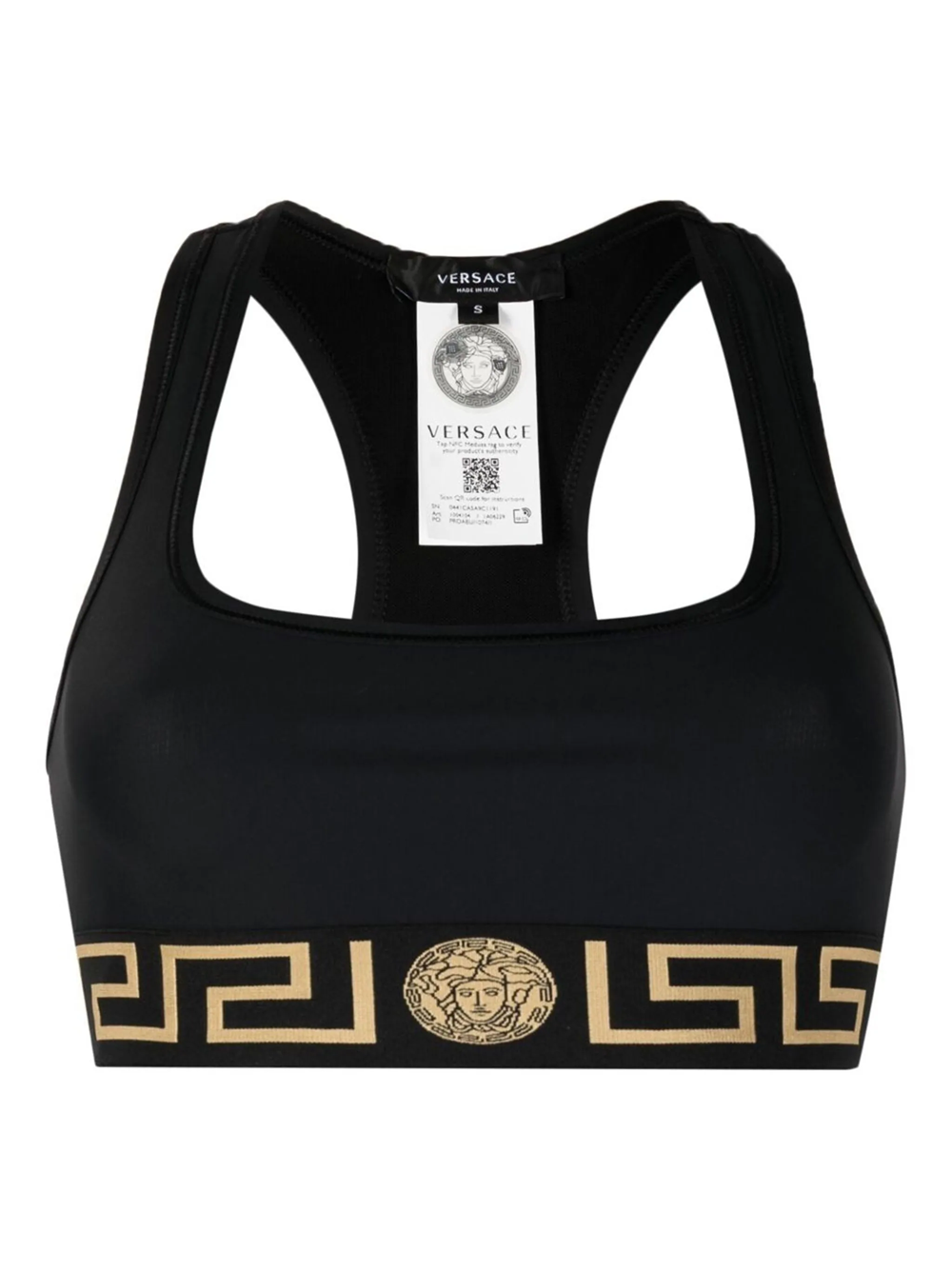 Versace ladies La Greca Sports Bra black gold logo top athletic