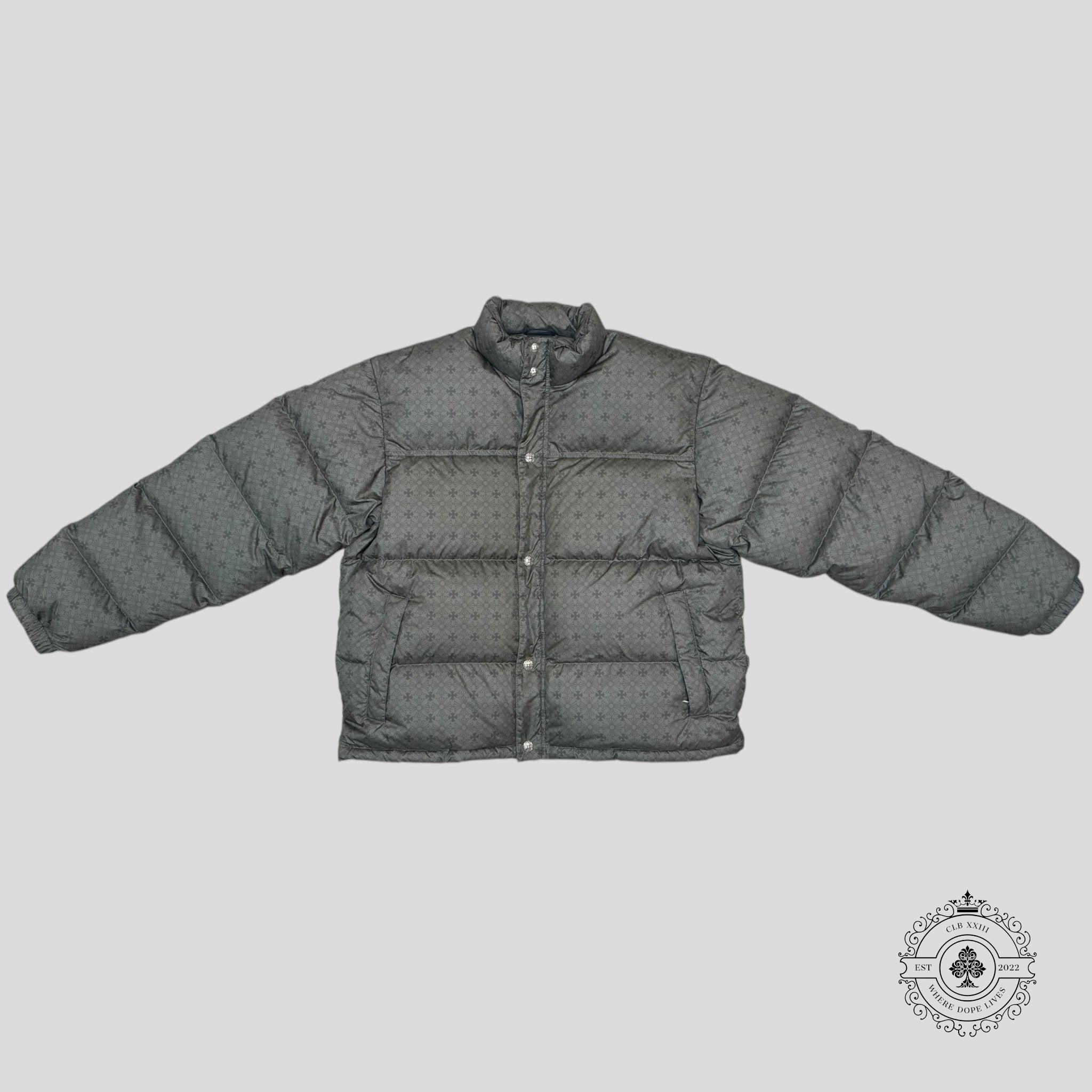 Chrome Heart Plus Pattern Puffer Jacket in Olive Green Coat parka XL