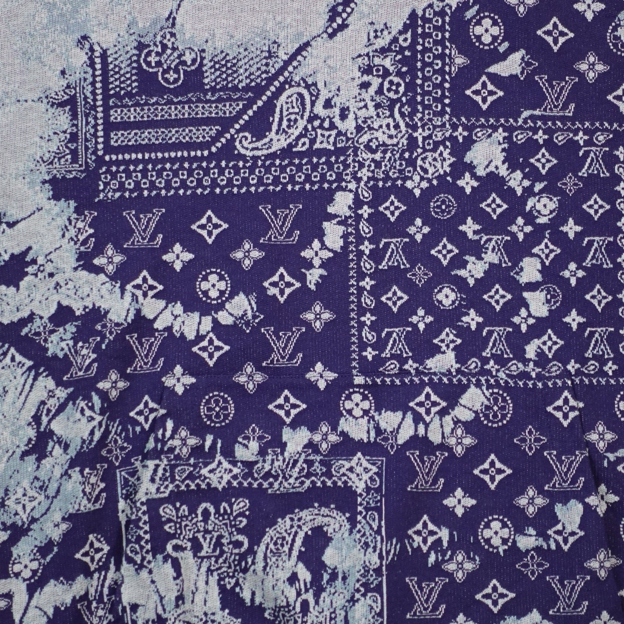 Louis Vuitton Monogram Bandana Short Sleeve Hoodie in Blue shirt men's XXL 2XL