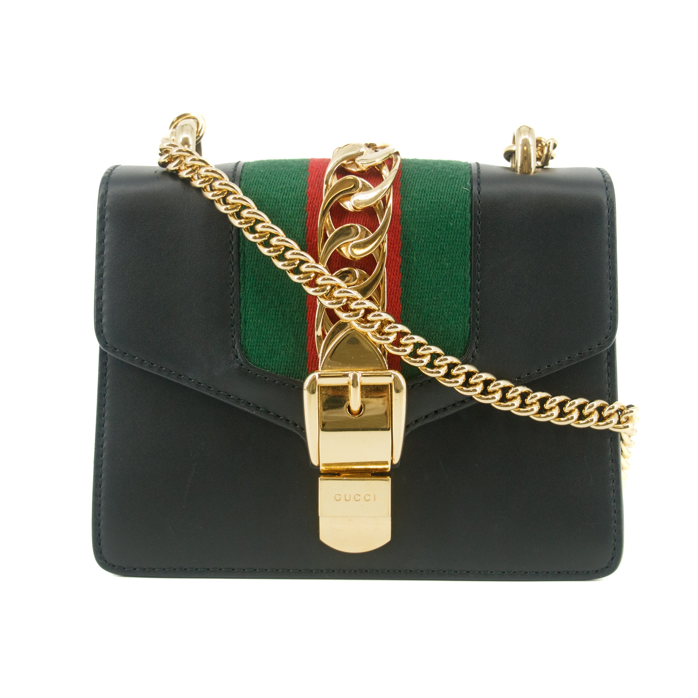 Gucci Black Sylvie Small Chain Shoulder Bag #7691 handbag purse