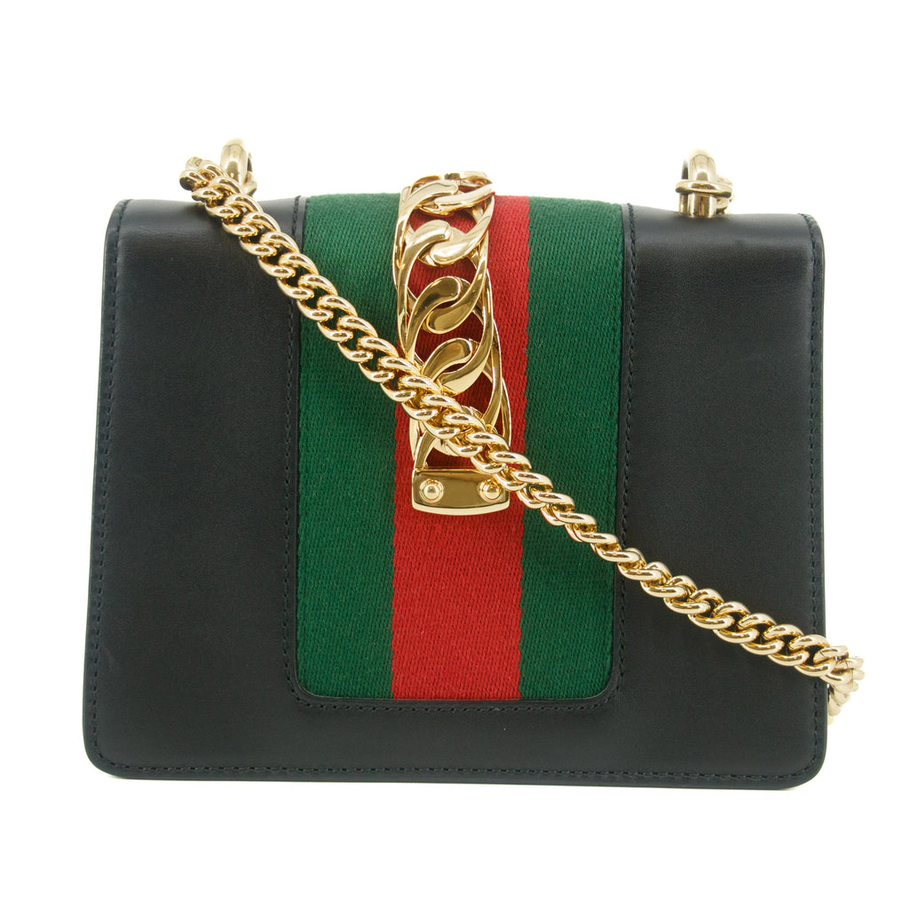 Gucci Black Sylvie Small Chain Shoulder Bag #7691 handbag purse