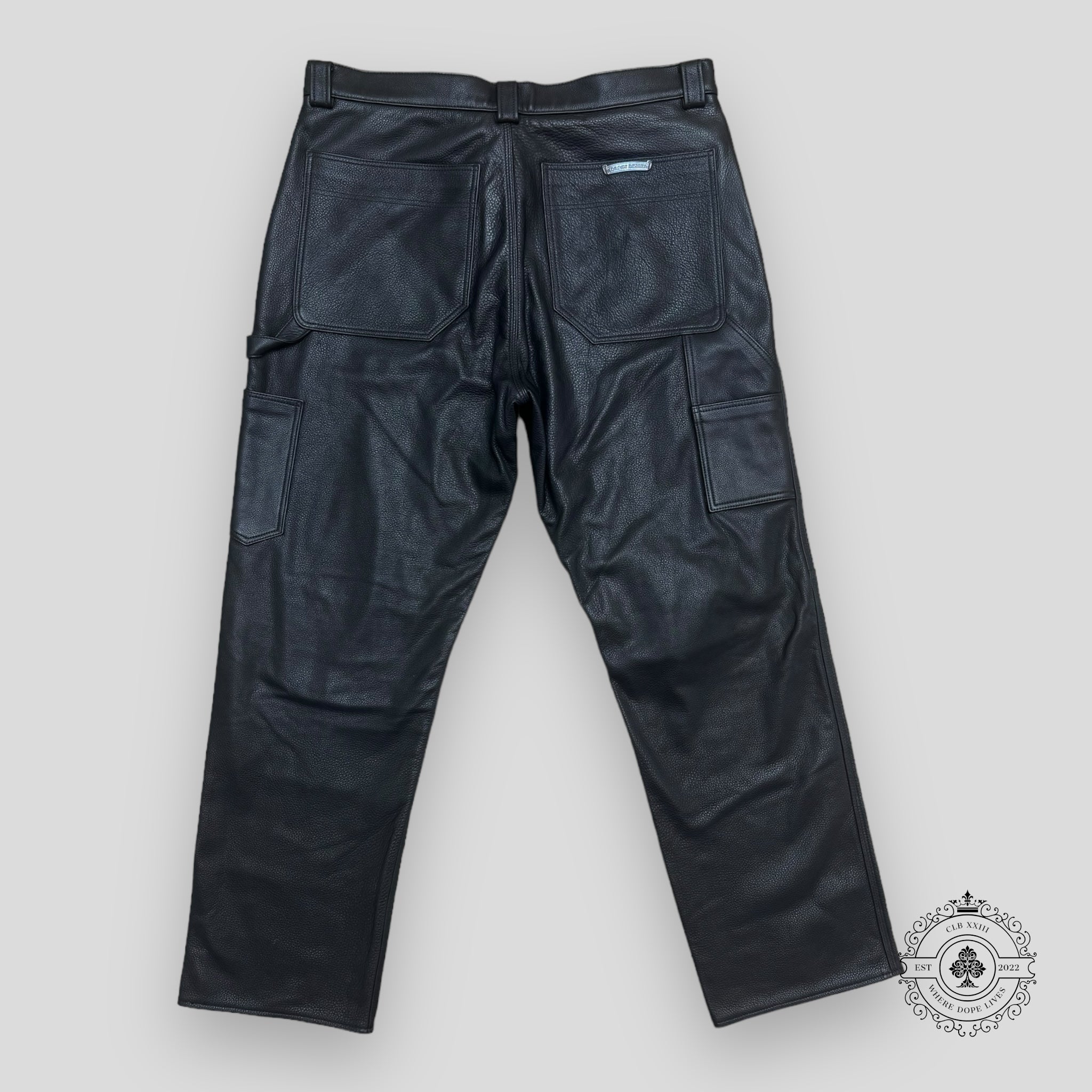 Chrome Hearts Fleur Knee Black Leather Pants men's unisex sterling silver hardware 36
