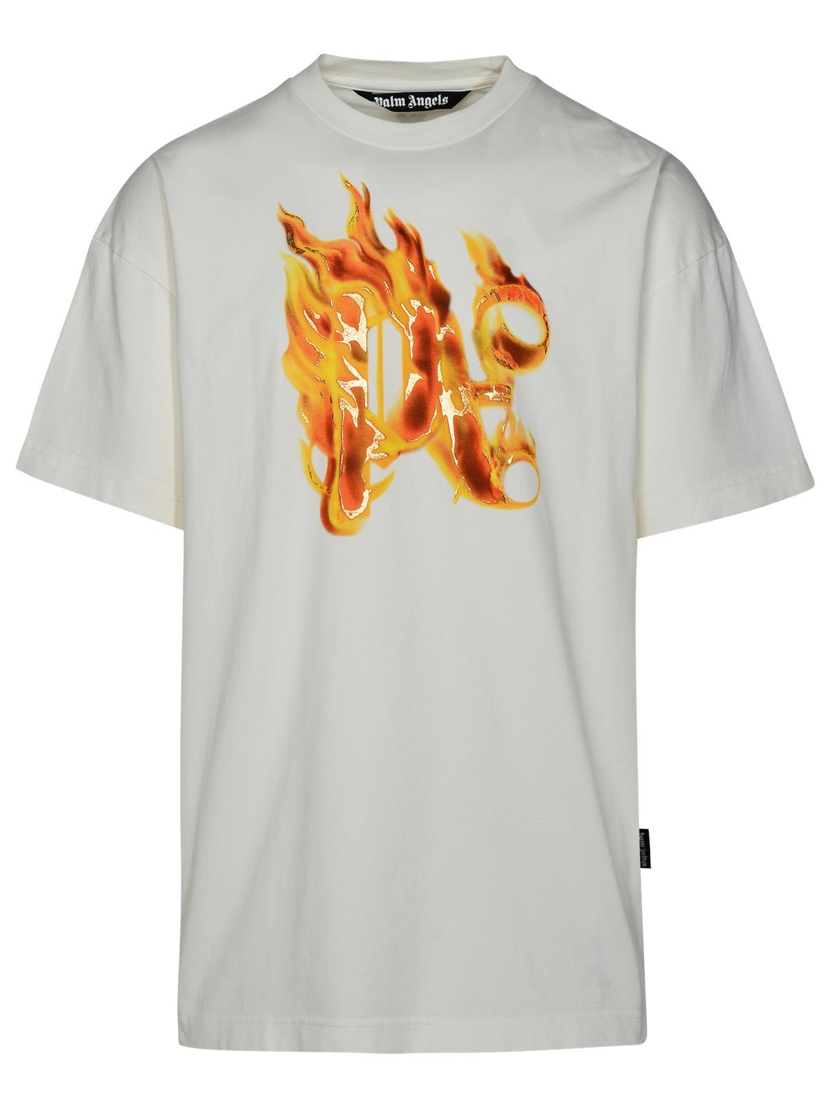 Palm Angels 'Burning Monogram' White Cotton T-Shirt Men's tee
