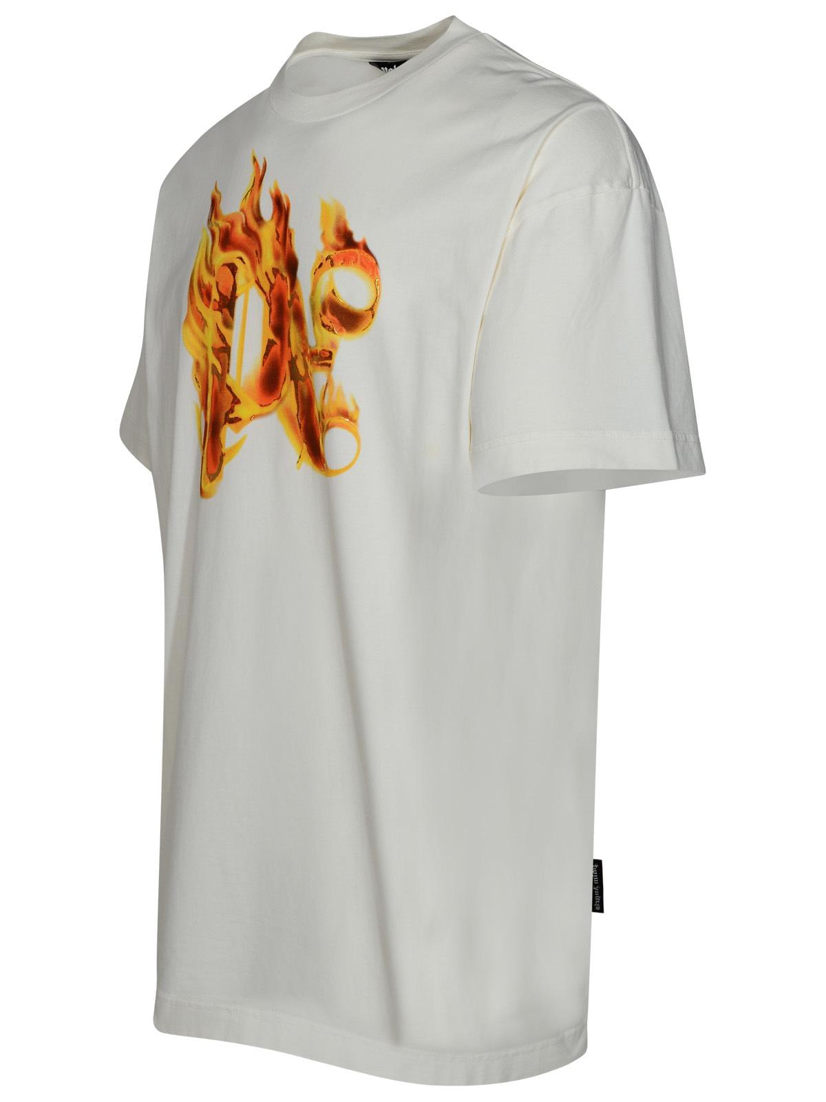 Palm Angels 'Burning Monogram' White Cotton T-Shirt Men's tee