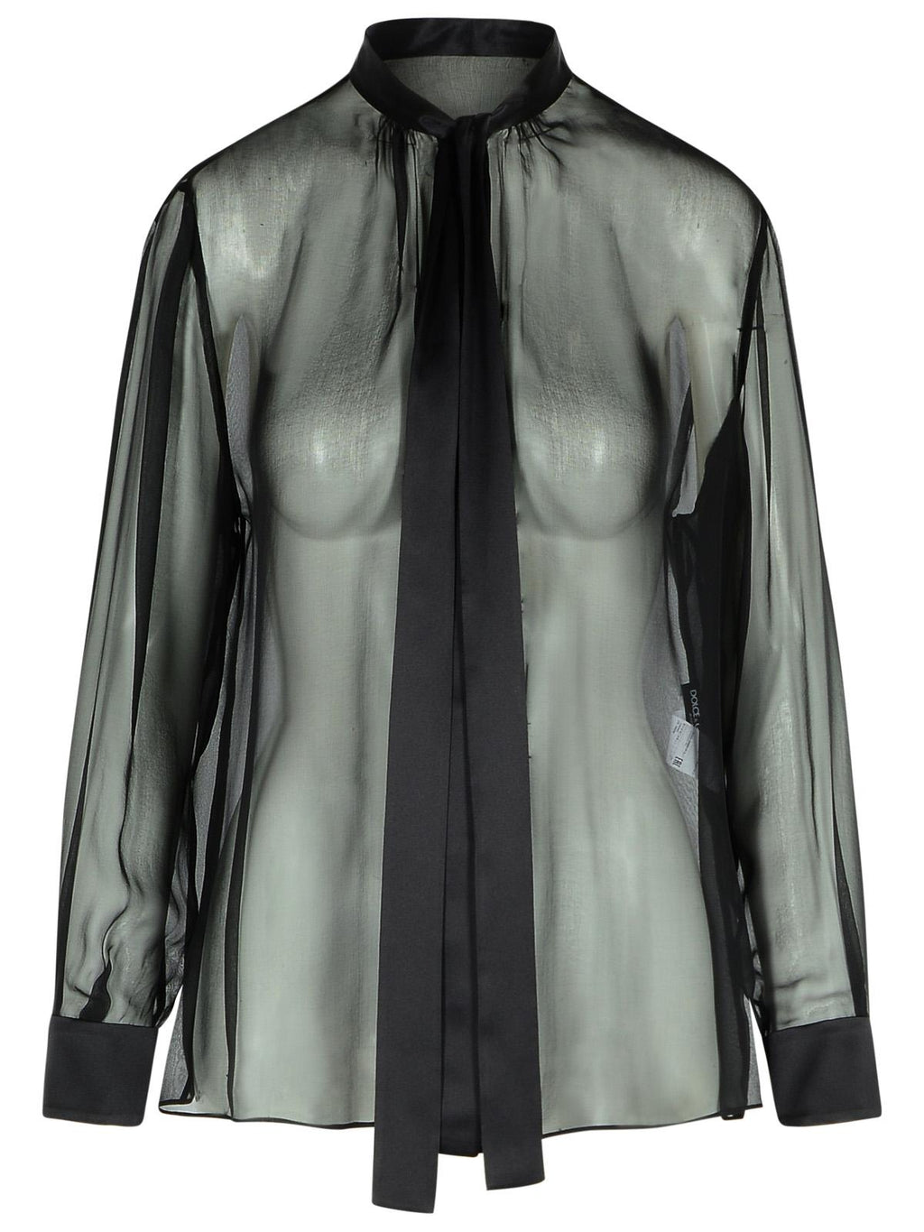 Dolce & Gabbana Black Silk sheer Blouse Shirt ladies ribbons pleats dressy DG