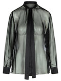Dolce & Gabbana Black Silk sheer Blouse Shirt ladies ribbons pleats dressy DG