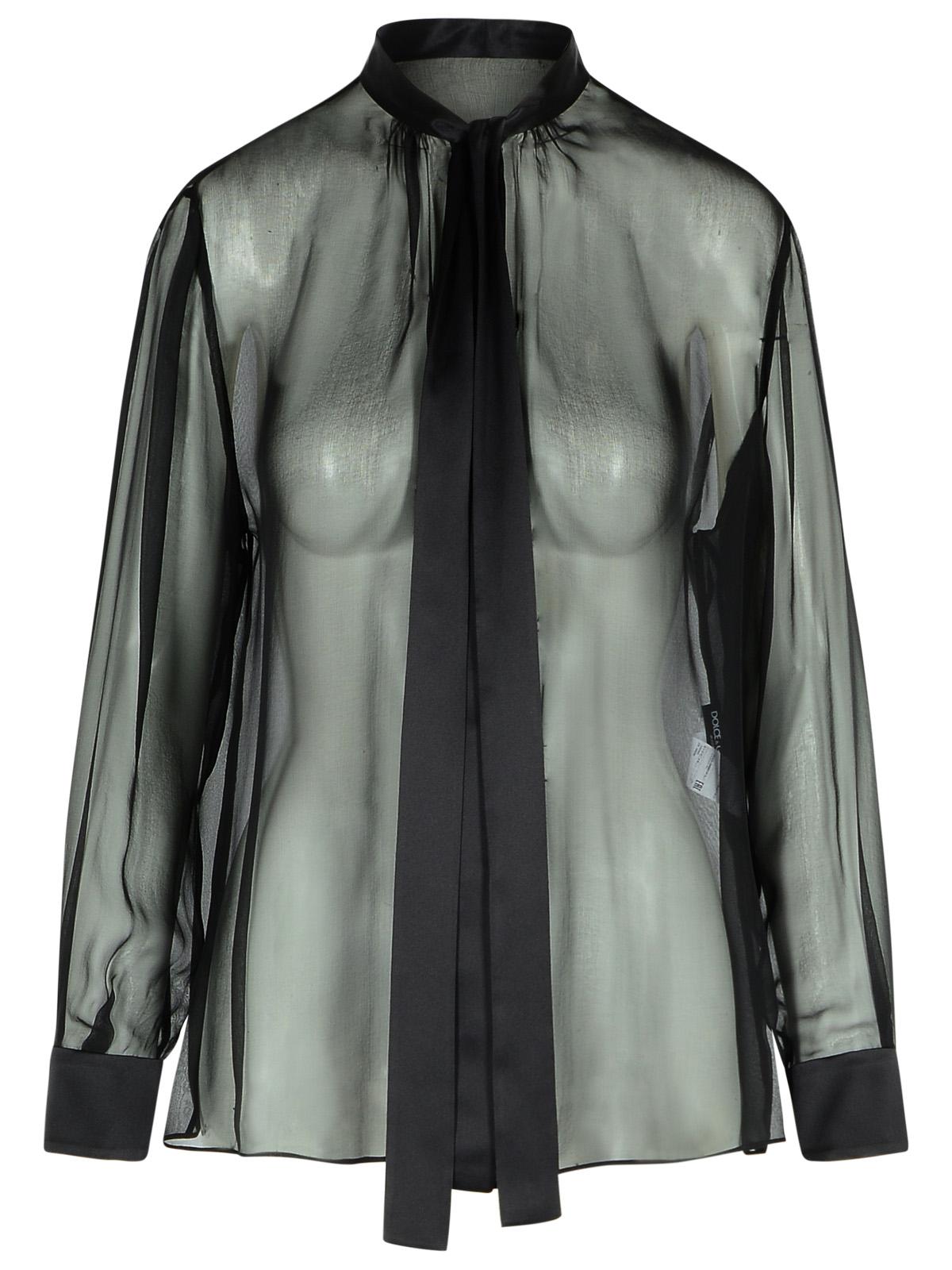 Dolce & Gabbana Black Silk sheer Blouse Shirt ladies ribbons pleats dressy DG