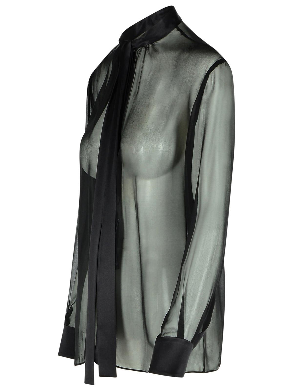 Dolce & Gabbana Black Silk sheer Blouse Shirt ladies ribbons pleats dressy DG