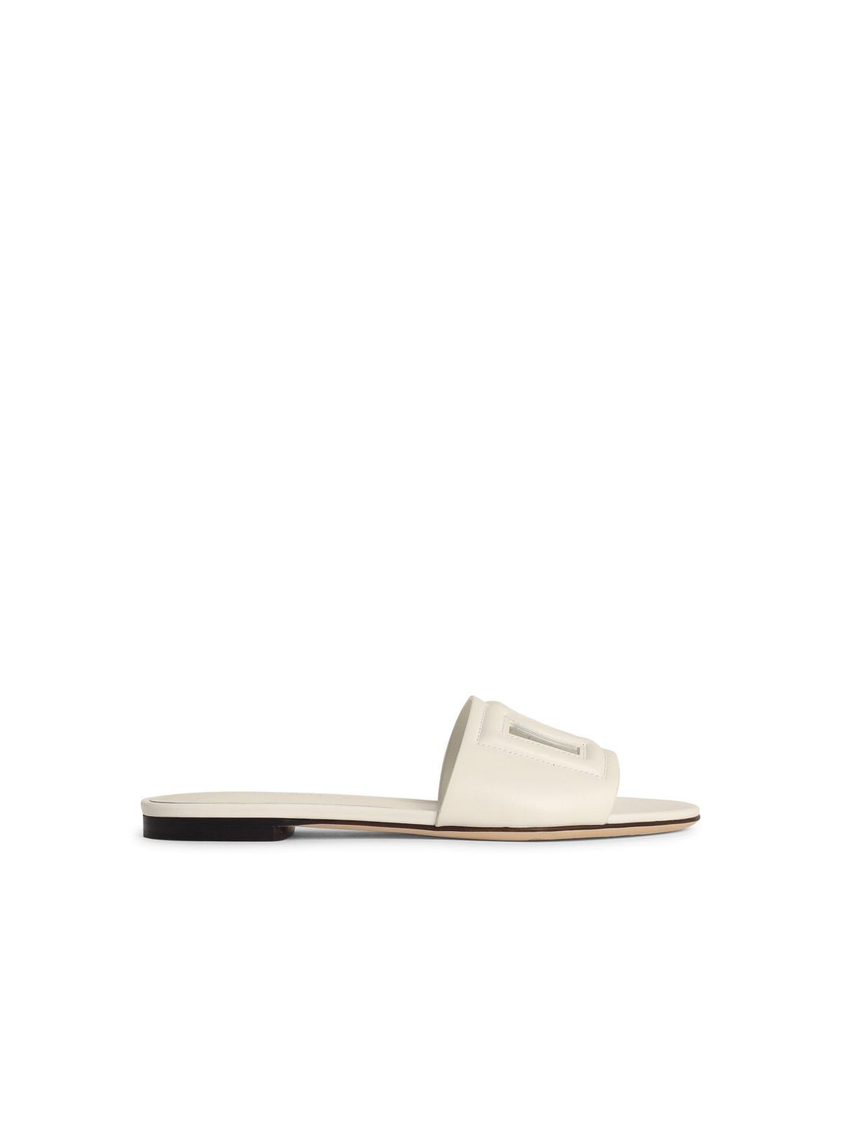 Dolce & Gabbana White Leather Sandals Slides Slippers Shoes Ladies
