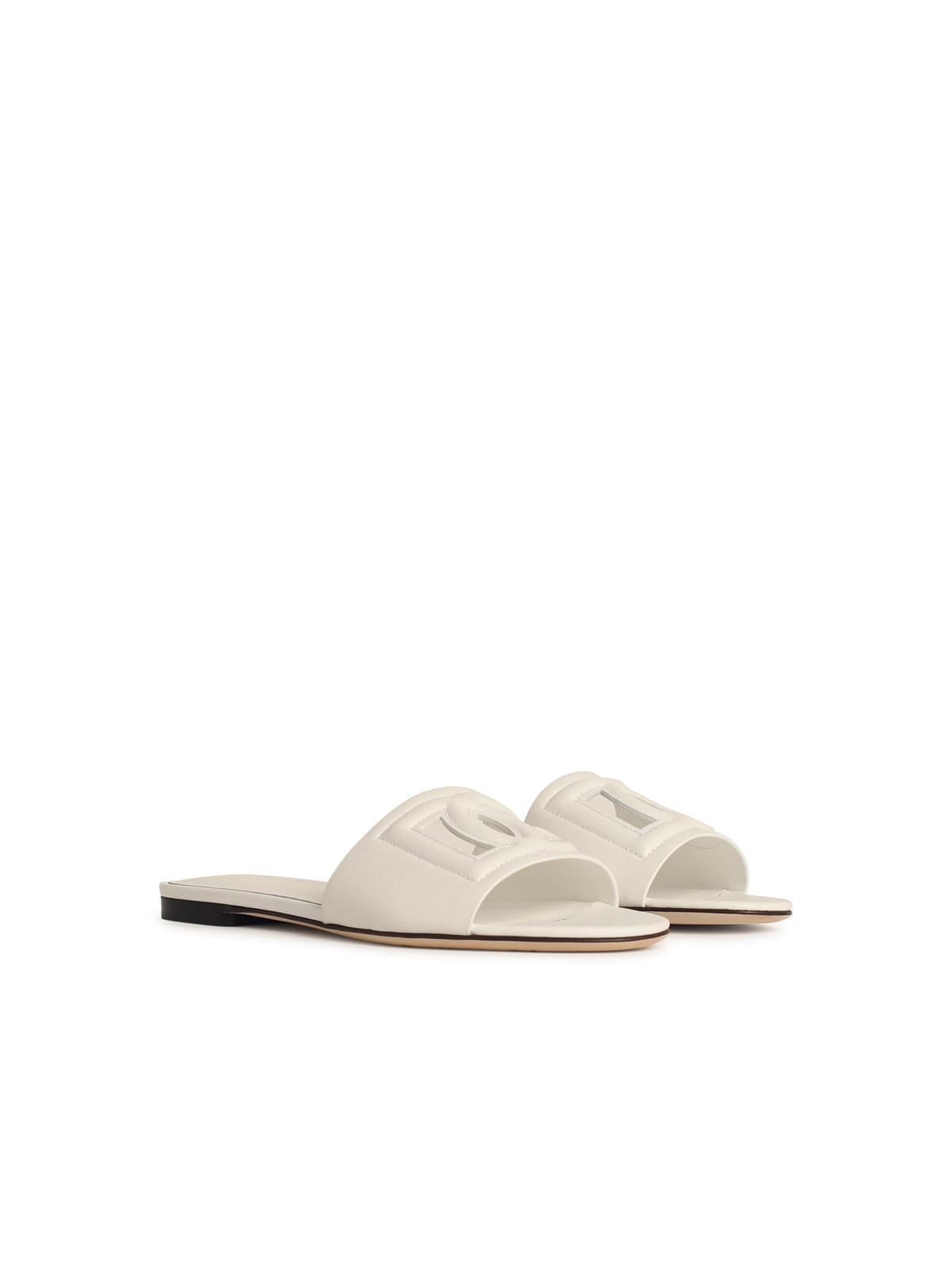 Dolce & Gabbana White Leather Sandals Slides Slippers Shoes Ladies