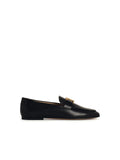 Tod's Black Leather Loafers flats ladies buckle with logo shoes