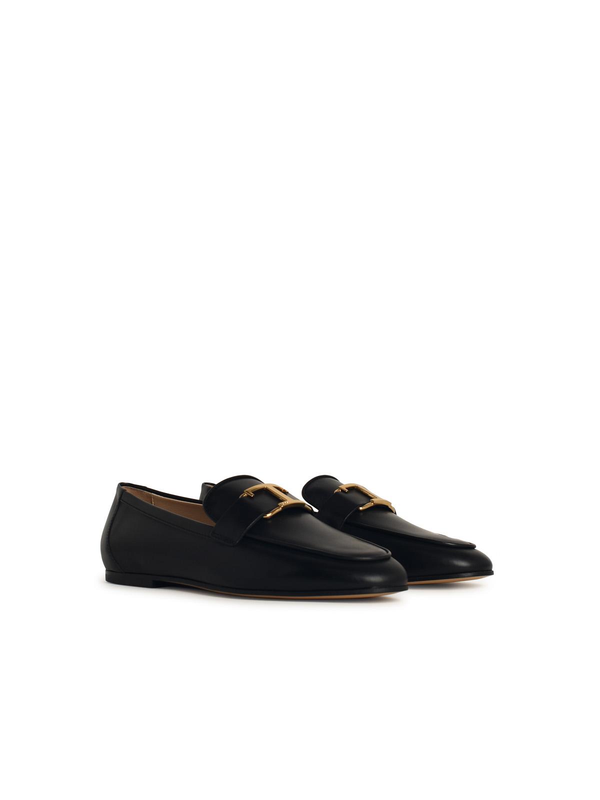 Tod's Black Leather Loafers flats ladies buckle with logo shoes