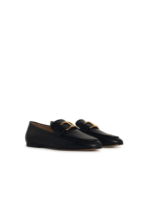 Tod's Black Leather Loafers flats ladies buckle with logo shoes