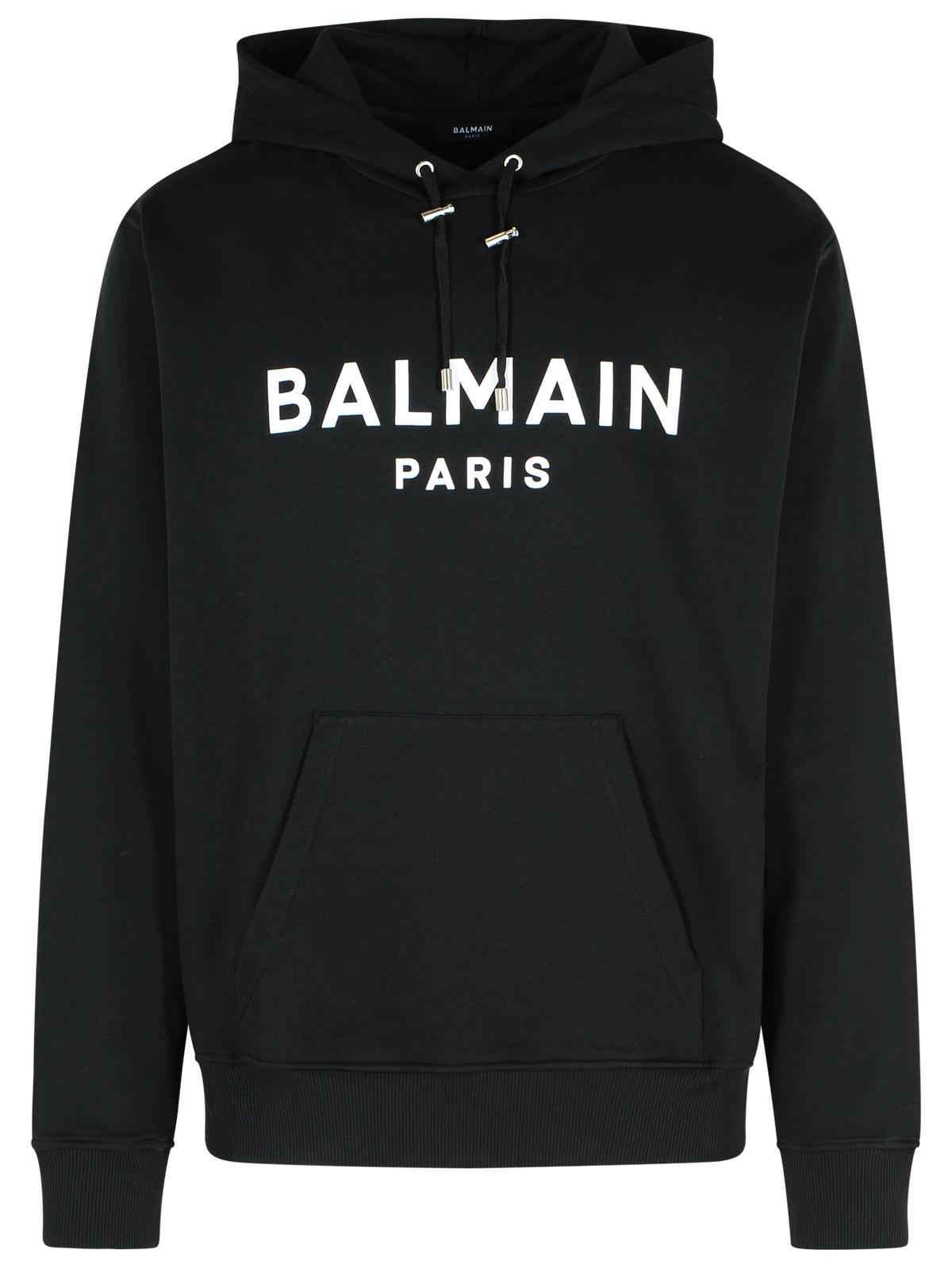 Balmain Paris Black Cotton Sweatshirt Men's Pullover Hoodie