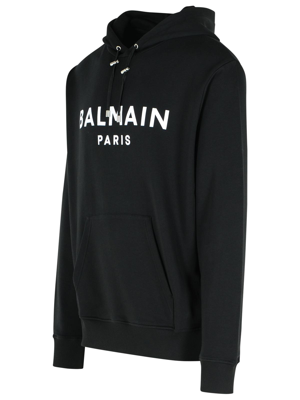 Balmain Paris Black Cotton Sweatshirt Men's Pullover Hoodie