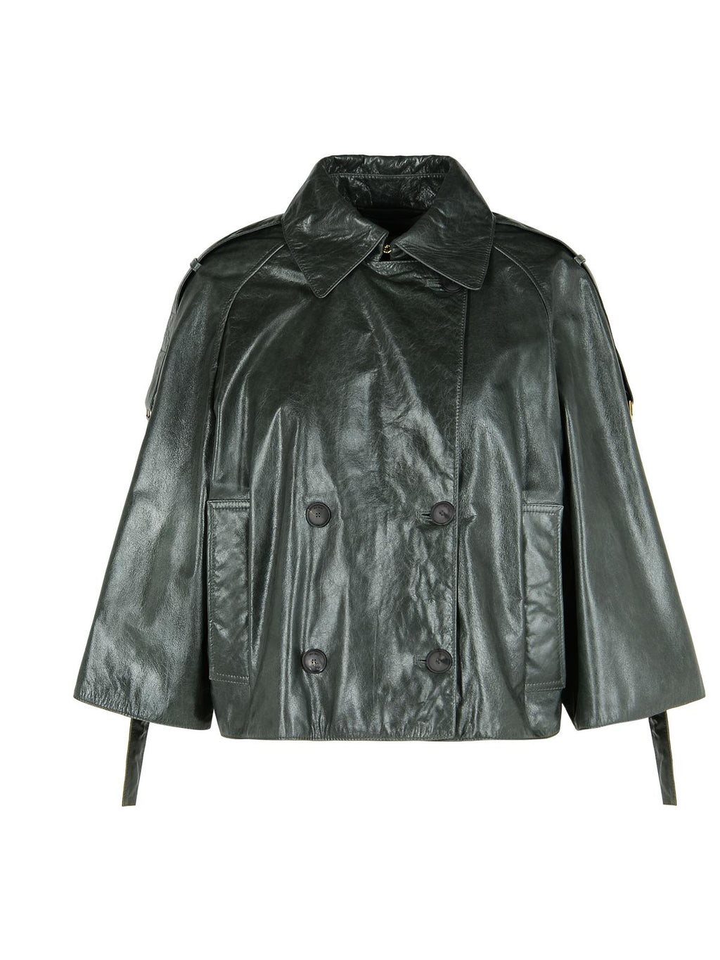 Max Mara 'Tenace' dark Grey Leather Jacket Ladies Cape Coat