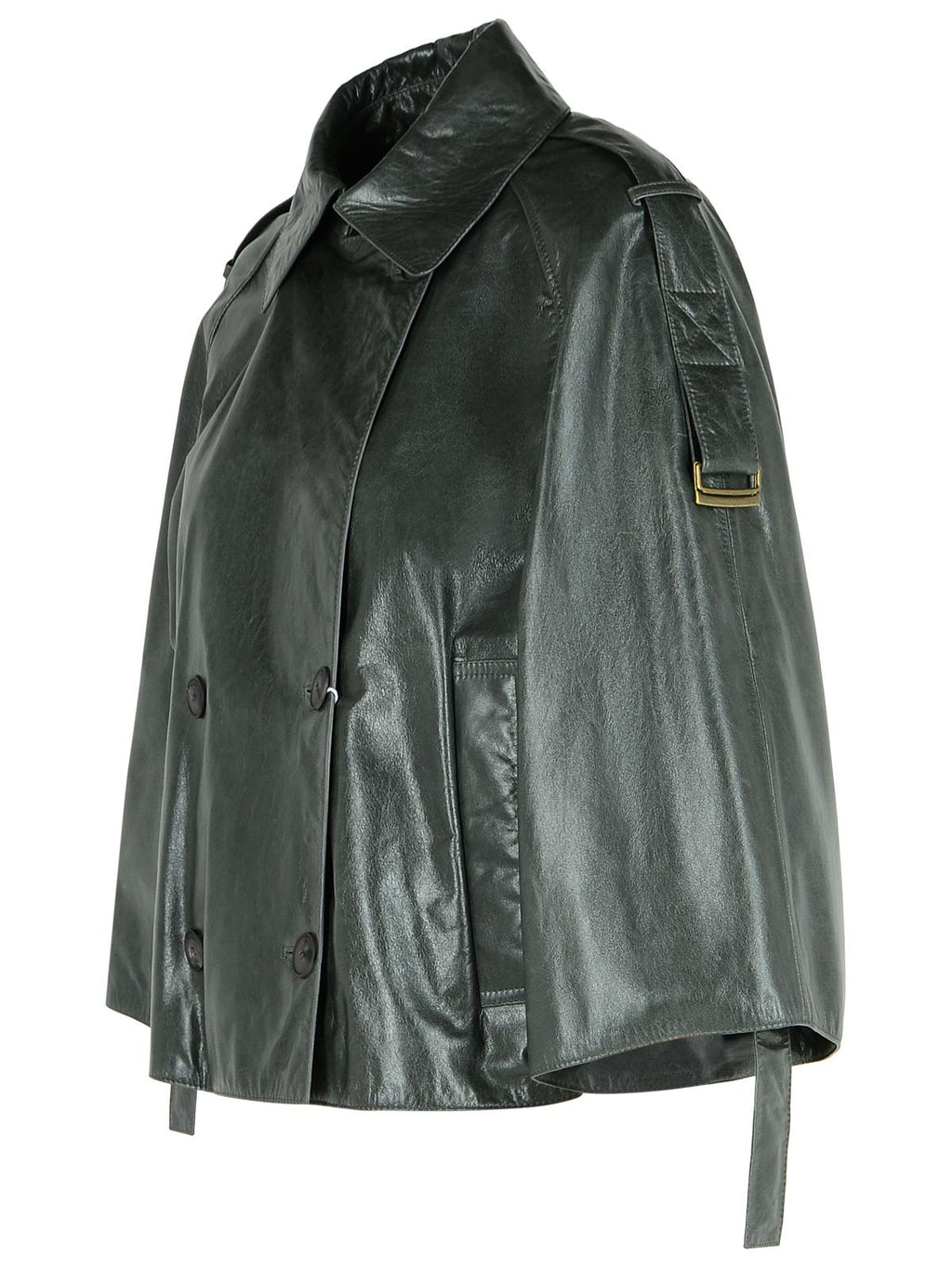 Max Mara 'Tenace' dark Grey Leather Jacket Ladies Cape Coat
