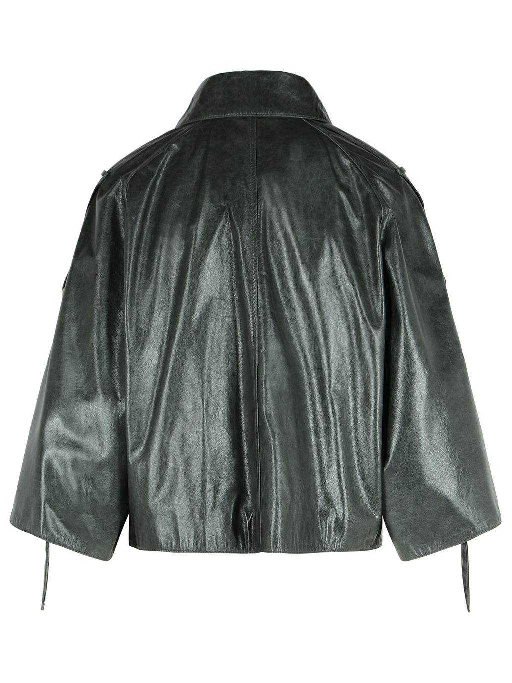 Max Mara 'Tenace' dark Grey Leather Jacket Ladies Cape Coat