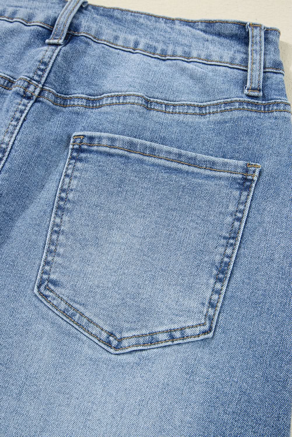 Myosotis Distressed Raw Hem Denim Midi Skirt Irregular Look Boutique