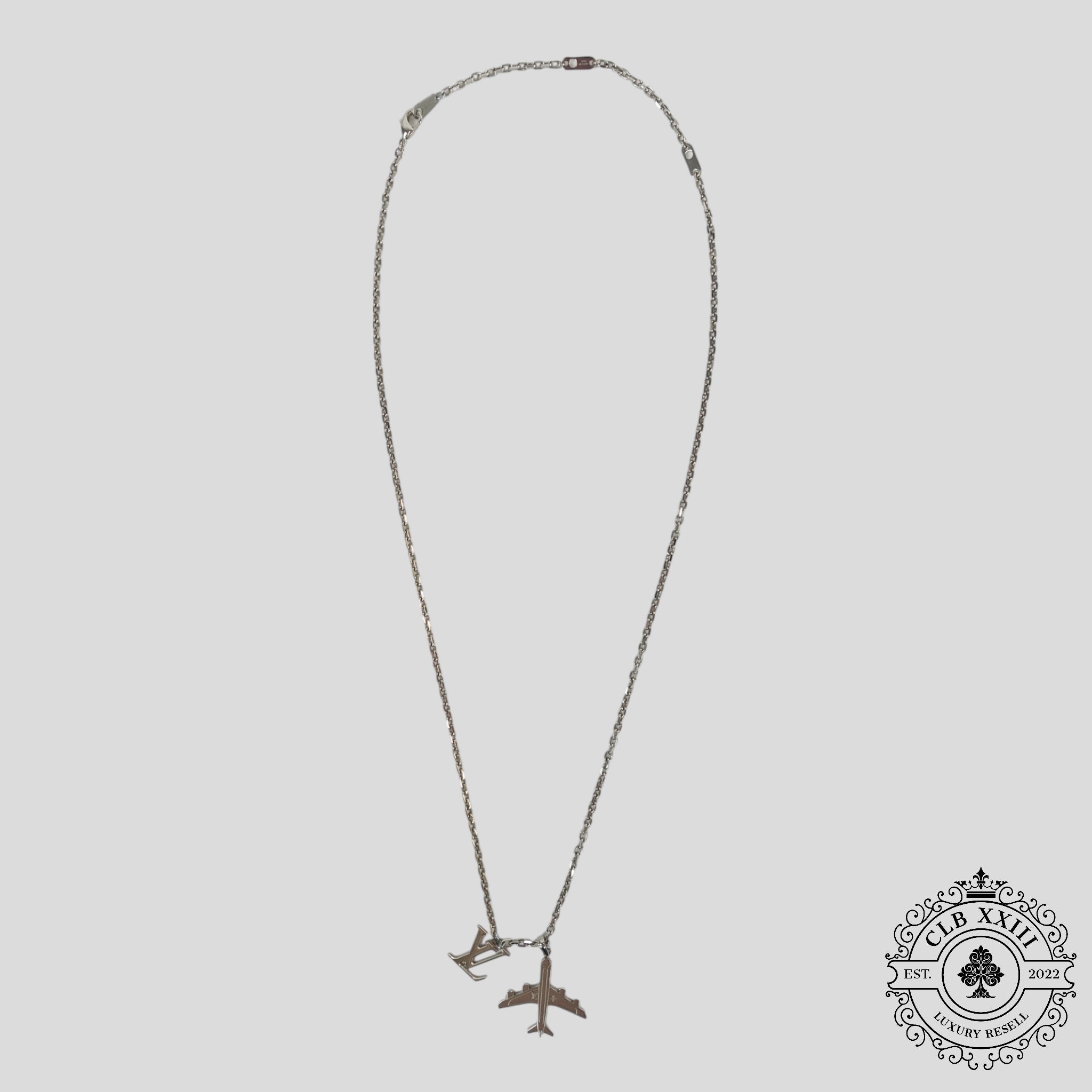 Louis Vuitton AirPlanes Chain Necklace in Silver LV logo unisex
