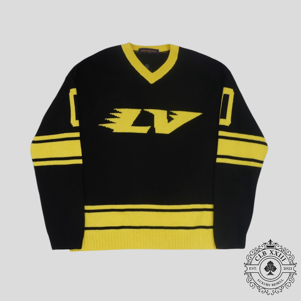 Louis Vuitton Intarsia Football Sweater in Black/Yellow men's wool cashmere XL