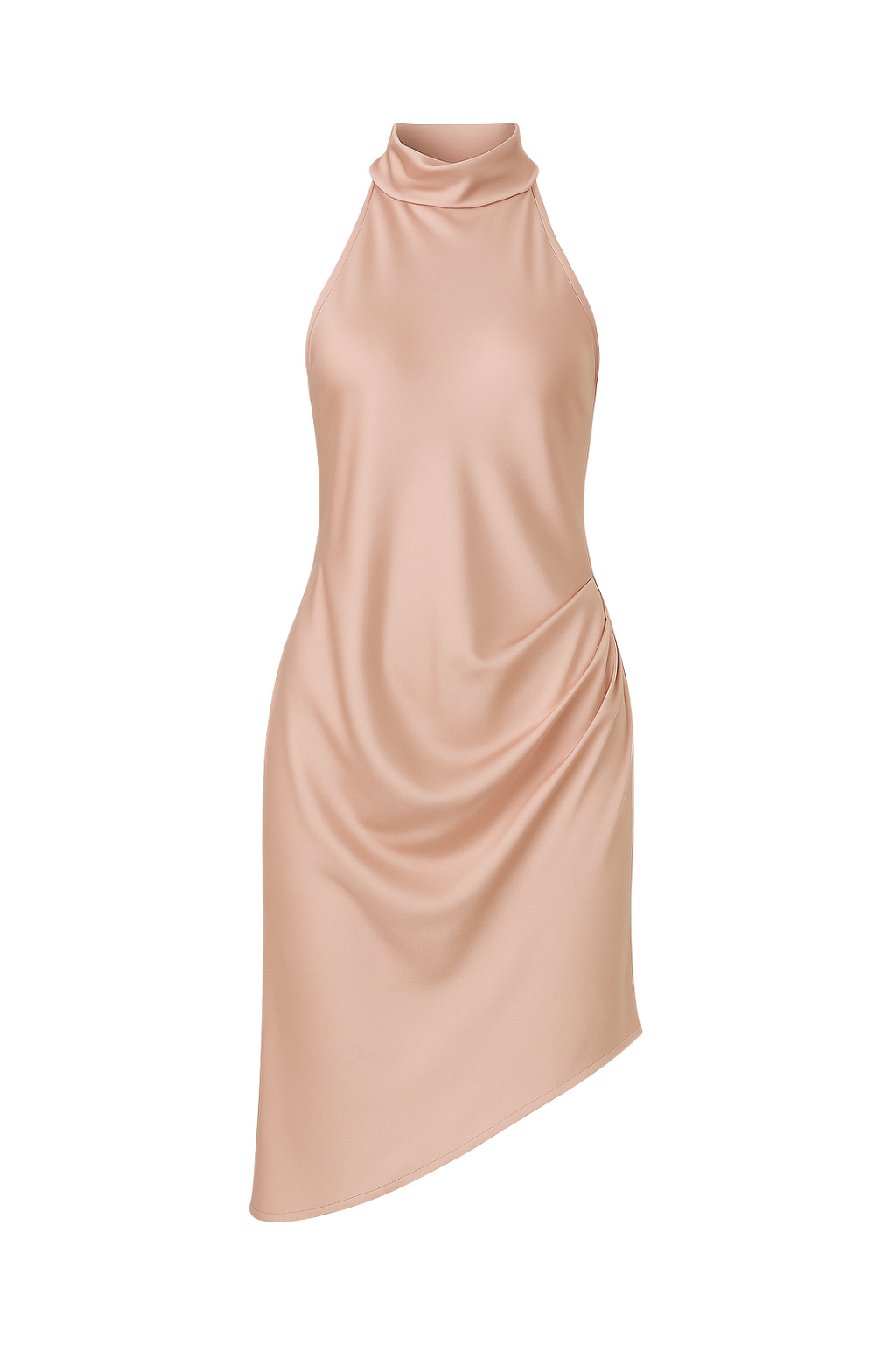 Velaa Drape Satin Mock Neck Dress Blush  S M L