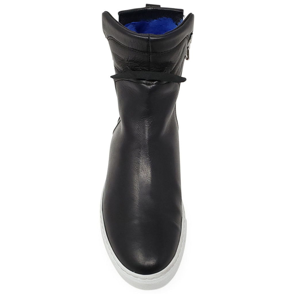 Black Leather Double Zip Shearling lined ankle Boot sneaker booties Madison Maison