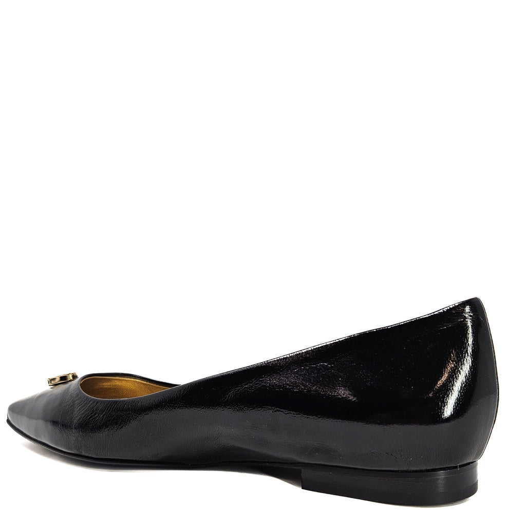 Maira Black patent Pointy Ballet flats With Jewel Rhinestone Maison Italy