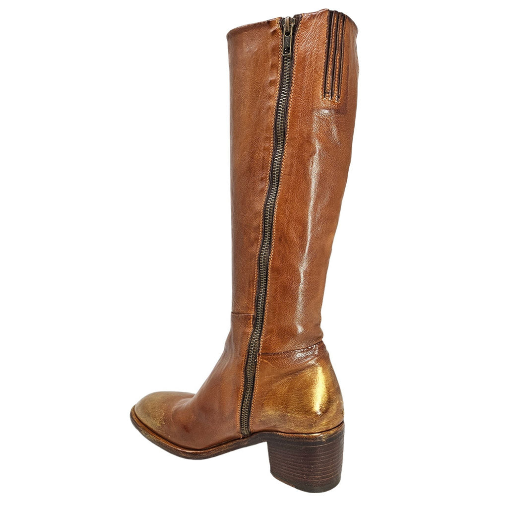 Cognac Tall Hand Rubbed Lock Boot knee Madison Maison Beverly Hills
