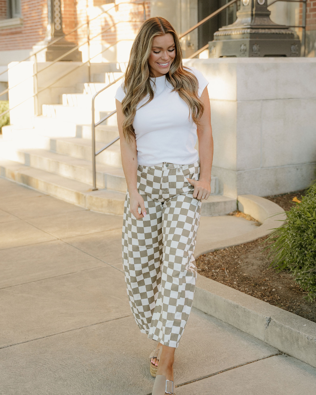 Riley Checkered Print Denim Barrel Pants Indie Ladies Jeans Cropped ankle