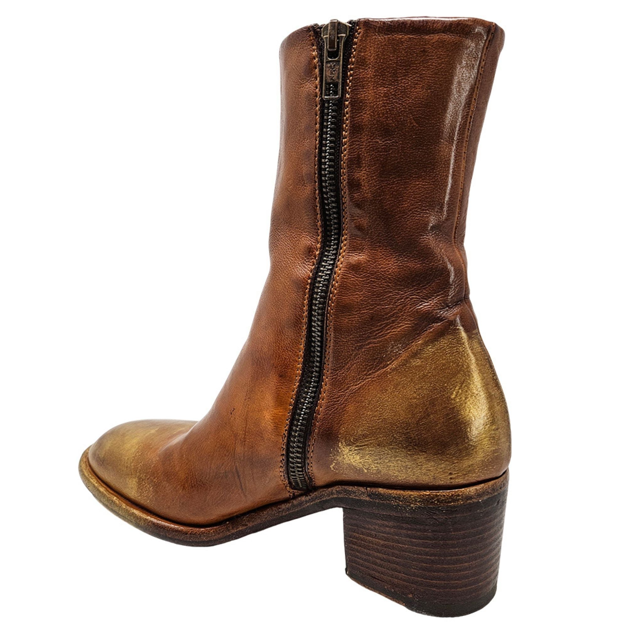 Cognac w/gold Hand Rubbed Ankle Boot leather Madison Maison Beverly Hills