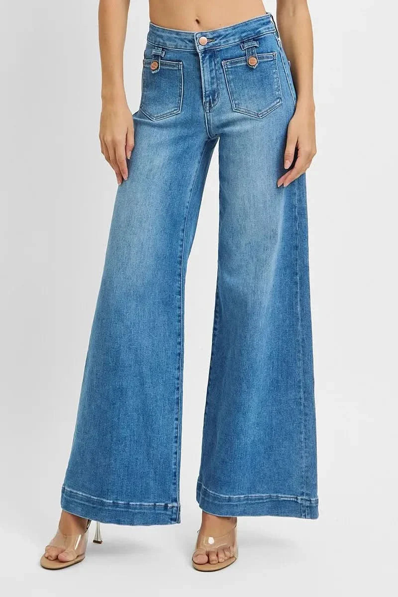 RISEN Mid Rise Wide Leg Jeans With Patch Pockets avail. in Plus Size