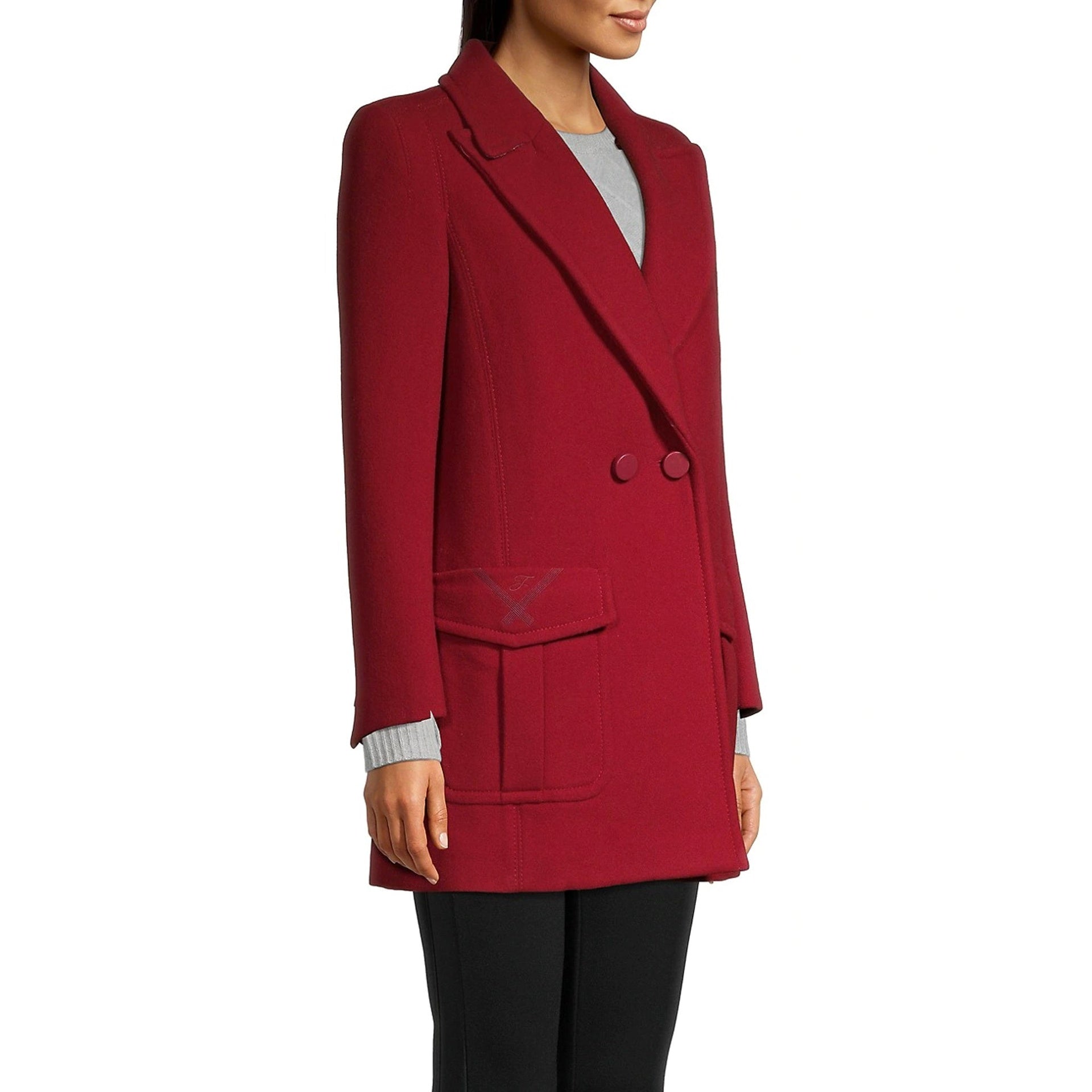 Fendi Fur Collar Wool Coat ladies red jacket