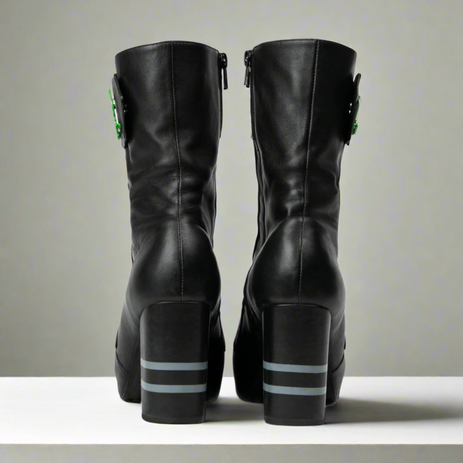 black mid calf dress boots Michaela V Marta Boots Black booties mid calf dress casual Vintage sty – Jenifers Designer Closet