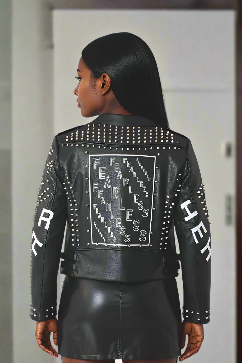 Moto Leather Zebra Printed Jacket | 81769 black red trendy ladies boutigue