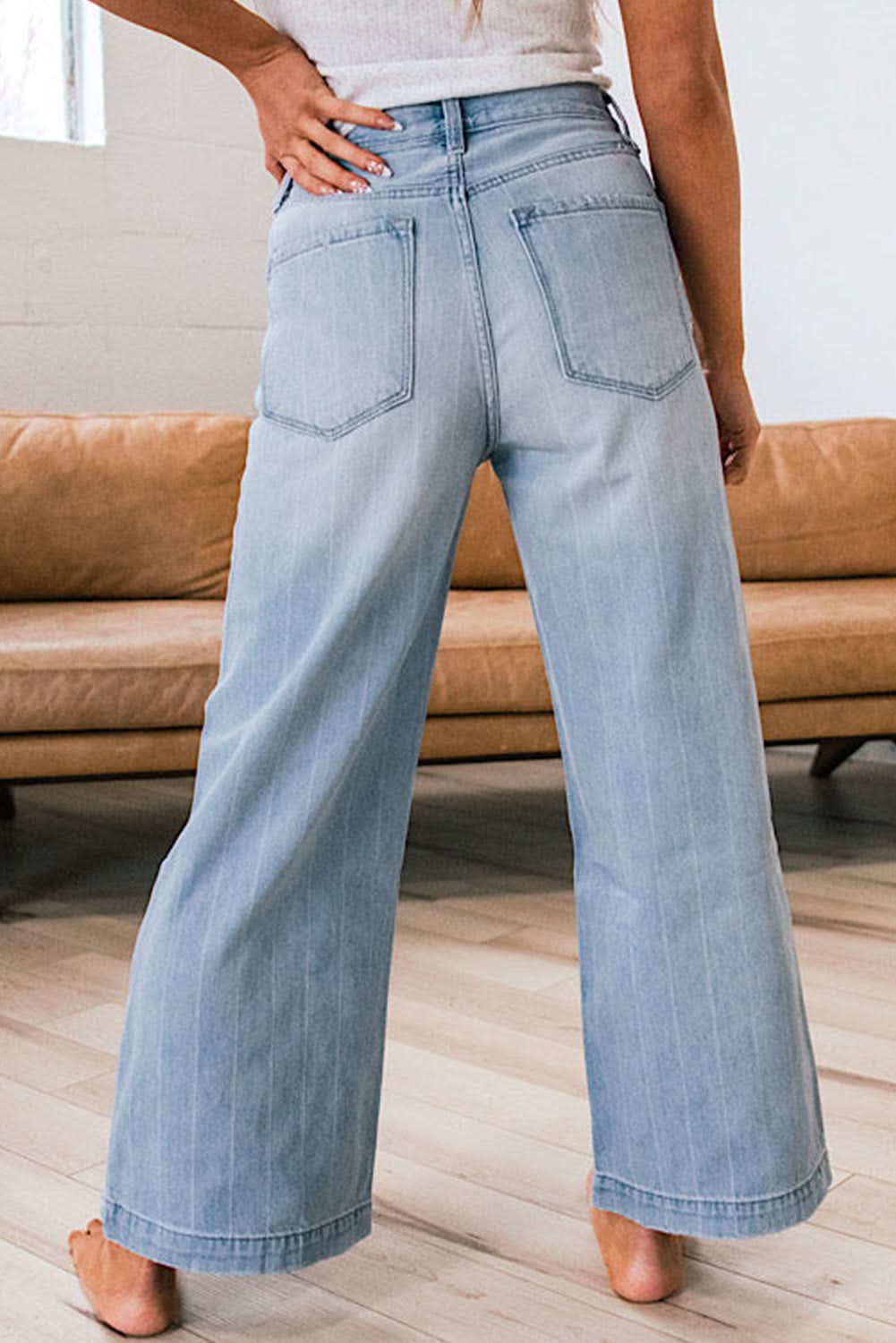Beau Blue Wide Leg Jeans With Multiple Button Fly Details Denim