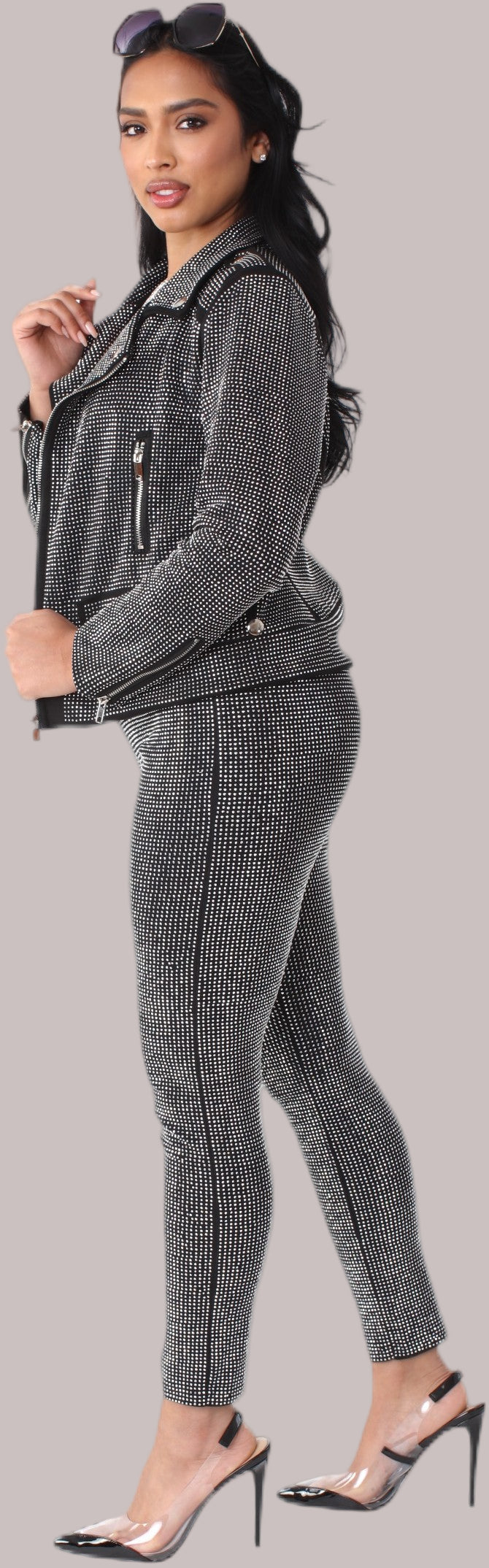 Suede Moto Jacket with Allover Diamonds - 82022 cropped coat