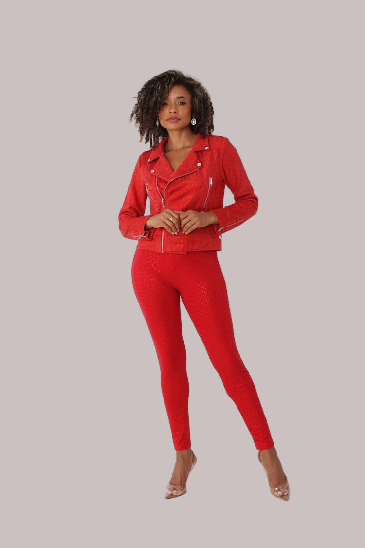 Suede Moto Jacket with Allover Diamonds - 82022 cropped coat