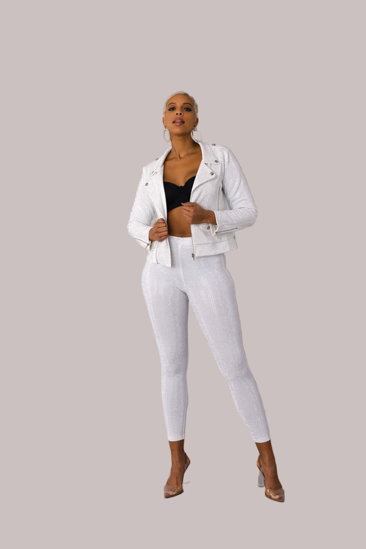 Suede Moto Jacket with Allover Diamonds - 82022 cropped coat