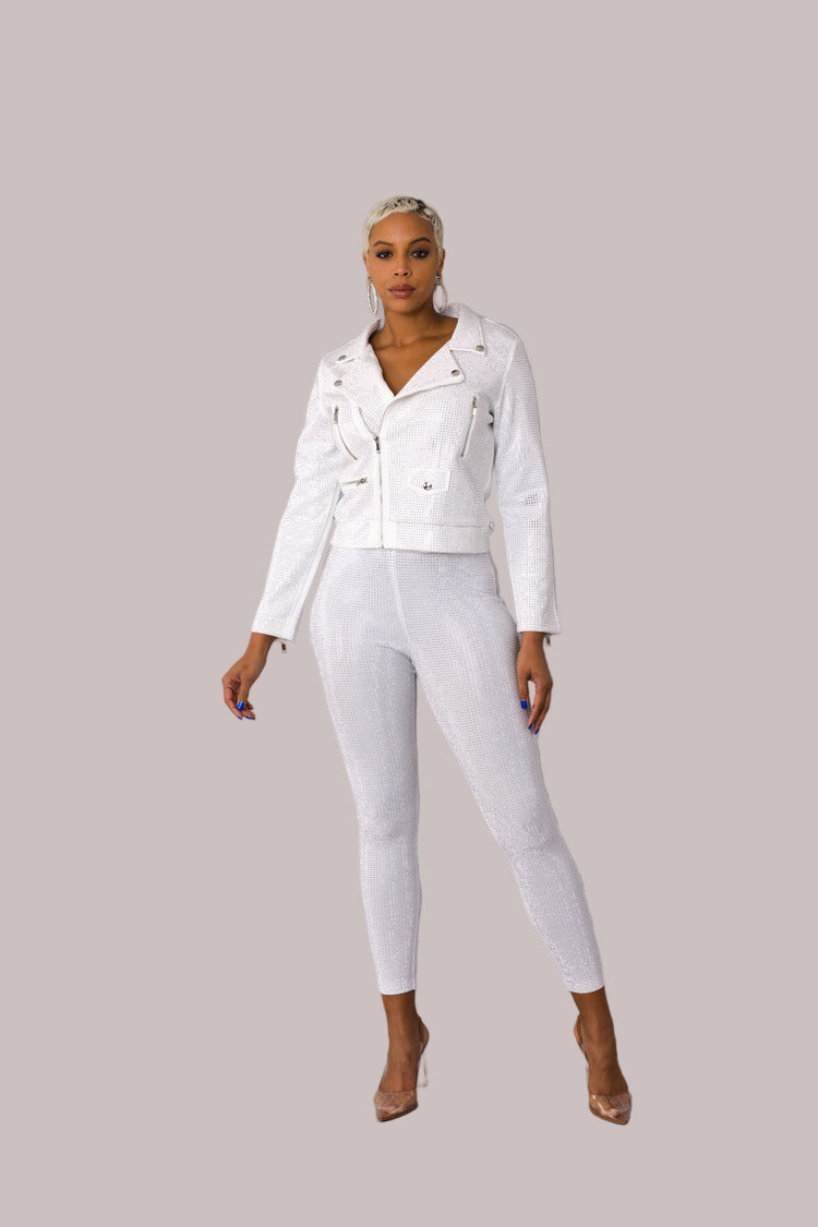 Suede Moto Jacket with Allover Diamonds - 82022 cropped coat