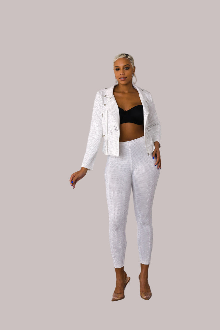 Suede Moto Jacket with Allover Diamonds - 82022 cropped coat