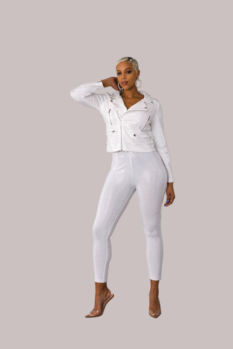 Suede Moto Jacket with Allover Diamonds - 82022 cropped coat