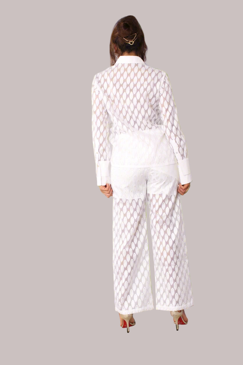 Eyelet Wide-Leg Pants - 82339 semi sheer white