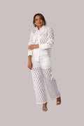 Eyelet Wide-Leg Pants - 82339 semi sheer white